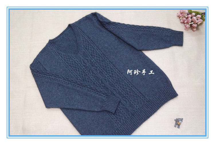 【阿珍手工】歲月—男式雞心領(lǐng)羊絨衫—九色鹿昆侖山羊絨 - 阿珍 - 阿珍手工編織