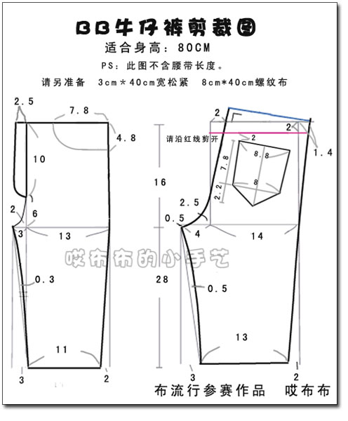 [轉(zhuǎn)載]原創(chuàng)?<wbr>寶寶牛仔褲制作教程?<wbr>附剪裁圖