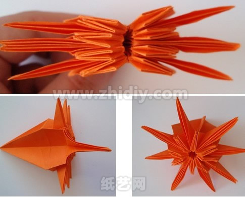 手工折紙菊花圖解教程制作過程中的第三十六步